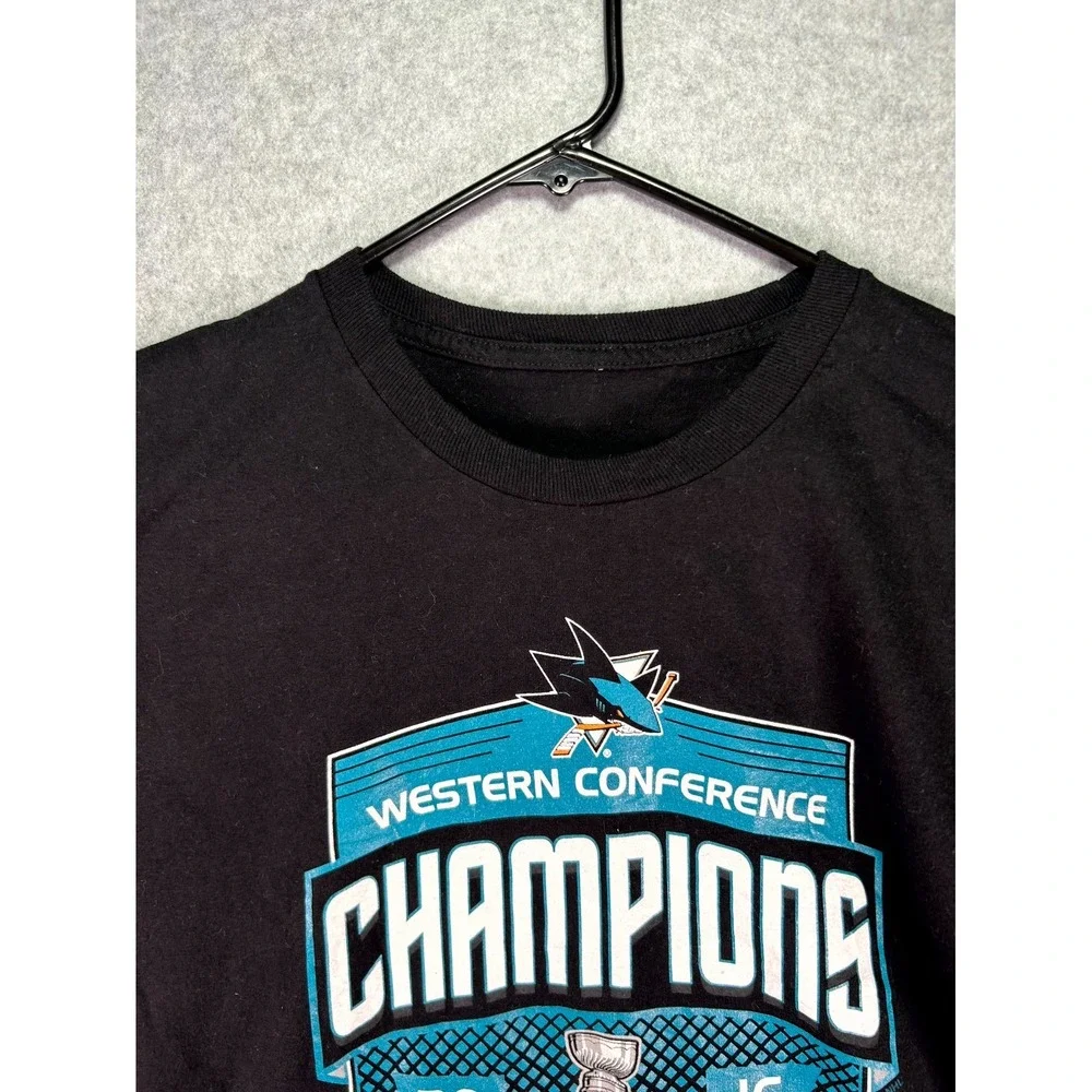 Vintage San Jose Sharks T-Shirt Men's Black Graphic Print NHL Hockey Sports XL